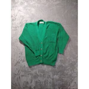 Vintage Sportables Sweater Womens Medium Green Cable Knit Cardigan Grandma 90s